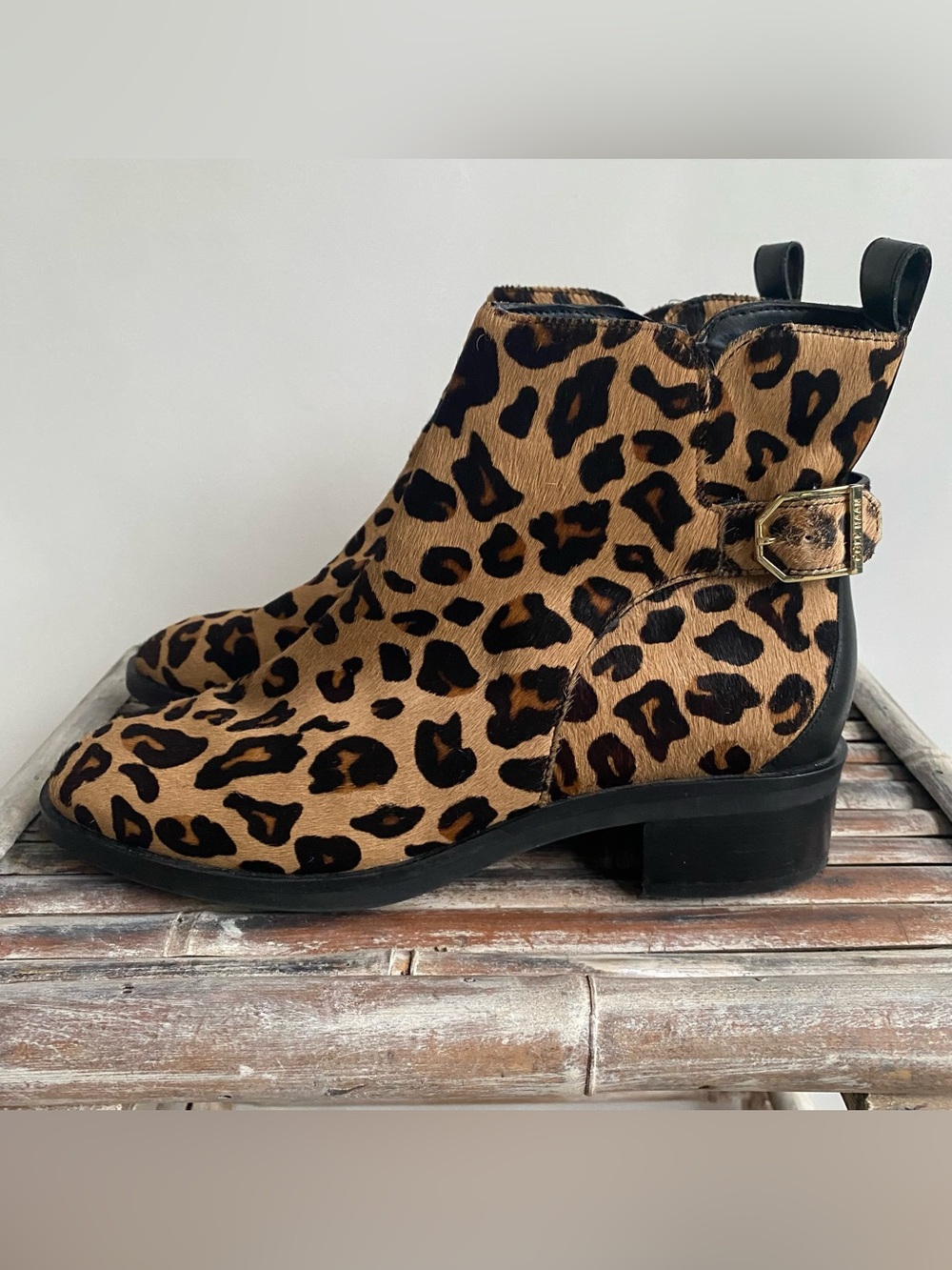 Women’s leopard print boots 7.5 calf hair waterproof booties fall animal Print